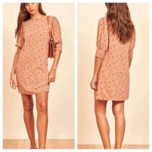 Reformation Lea Mini Dress Ina Floral Whimsical Boho Romantic Puff Sleeve Sz XS